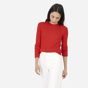 Open knit crew sweater in red